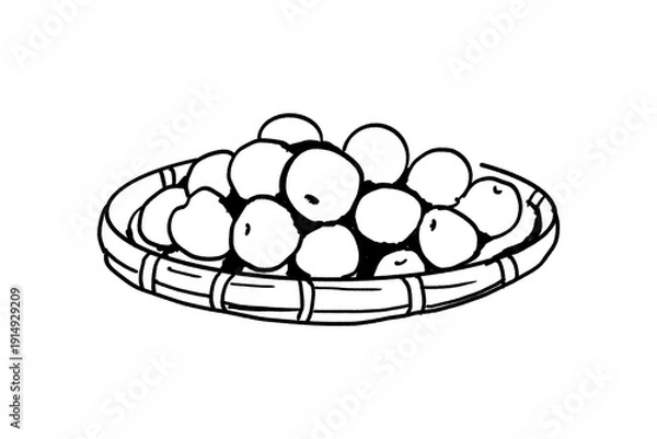 Obraz 竹ざるに盛った青梅の線画イラスト（梅仕事・手書き）