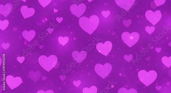 Obraz Seamless purple heart pattern background with sparkling effects