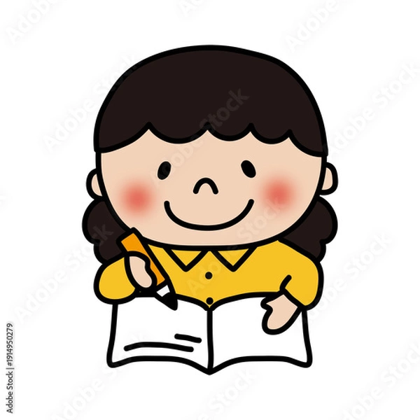 Obraz 勉強するふわふわの天パの子供（女の子）