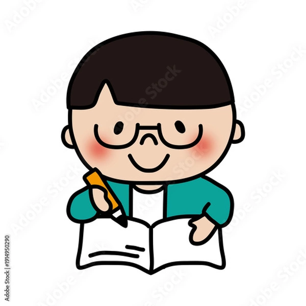 Obraz 勉強する眼鏡を掛けたサラサラヘアの子供（男の子）