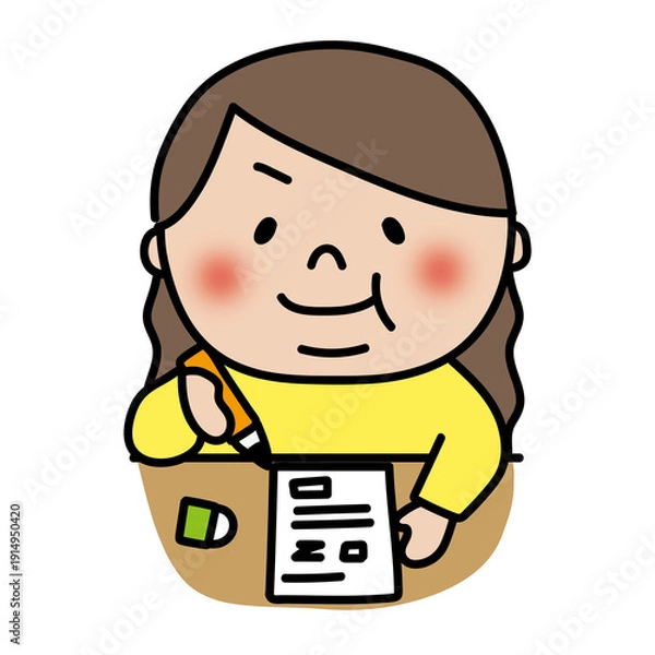 Obraz テストを受けるぽっちゃりしたロングヘアの子供（女の子）