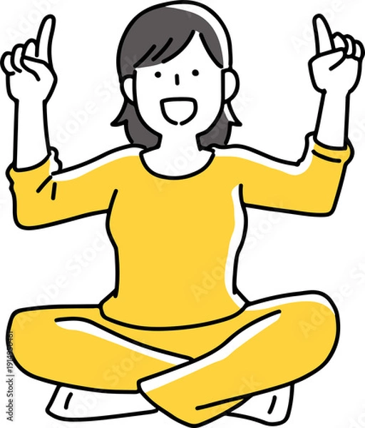 Obraz 胡坐をかいて上を案内する女性