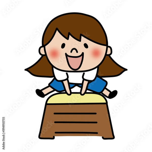 Obraz 跳び箱をとぶ元気で明るい子供（女の子）