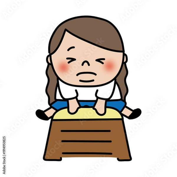 Obraz 跳び箱をとぶぽっちゃりしたロングヘアの子供（女の子）