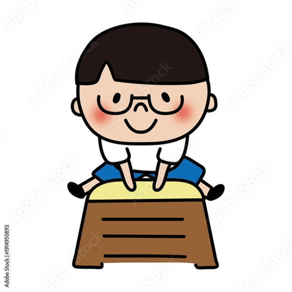 Obraz 跳び箱をとぶ眼鏡を掛けたサラサラヘアの子供（男の子）