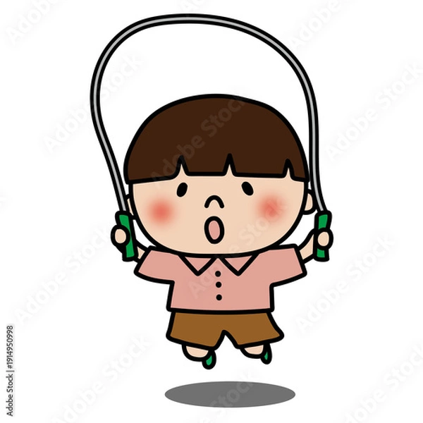 Obraz 縄跳びをする大人しいマッシュヘアの子供（男の子）