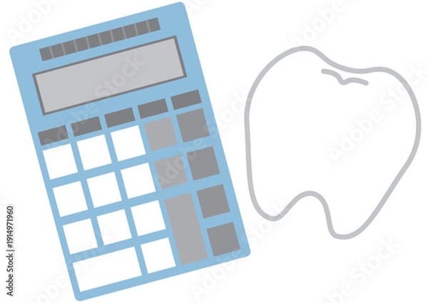 Obraz 歯科治療費の見積もりや費用の計算イメージの歯と電卓のイラスト