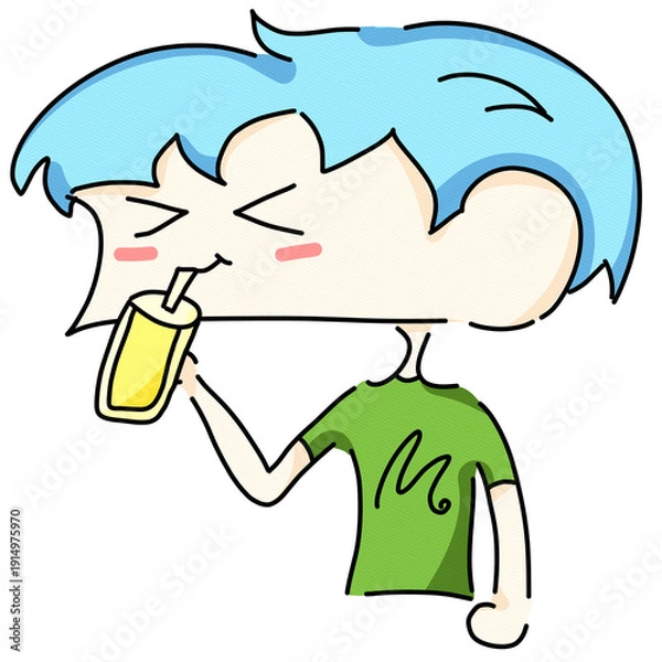 Obraz Relaxed Boy Drinking Refreshing Juice with a Straw