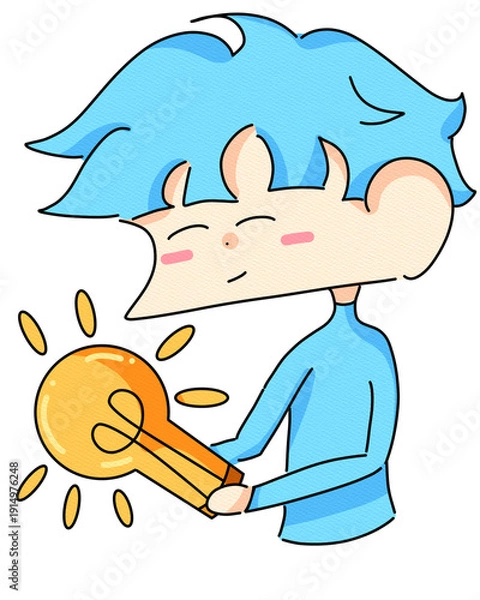 Obraz Creative Boy Holding a Big Glowing Light Bulb Idea Concept