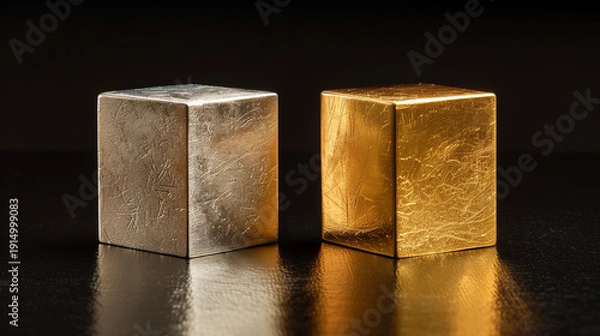 Obraz 金と銀のメタリックキューブ　高級感あるラグジュアリー背景素材