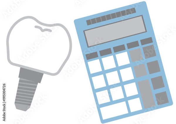 Obraz 歯科費用の見積もりや計算イメージのインプラントと電卓のアイコン素材