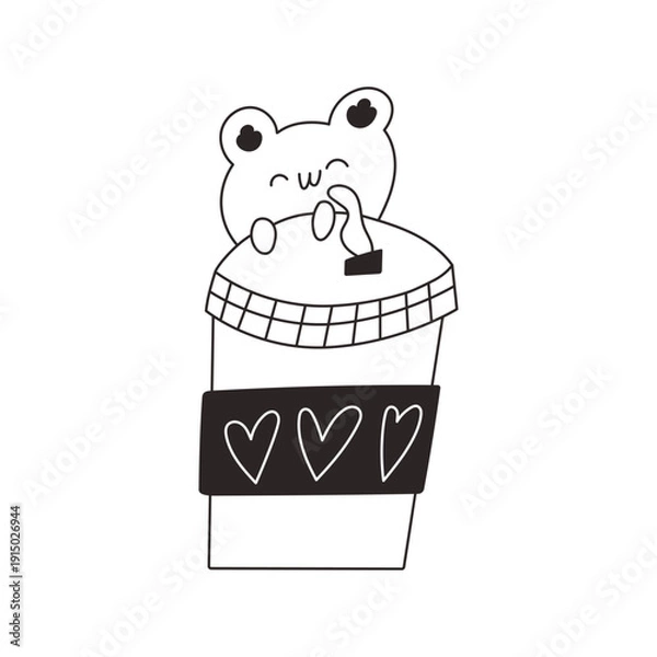 Obraz Kawaii bear sniffing coffee