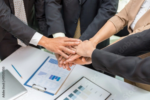 Fototapeta group of business person meetin and brainstrom.Hands were a collaboration concept of teamwork for success business concept.