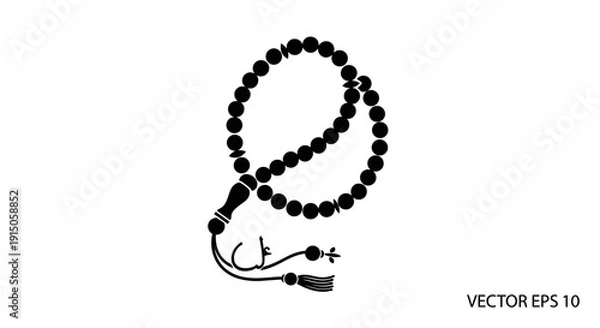 Obraz Black Prayer Beads on White Background 7.