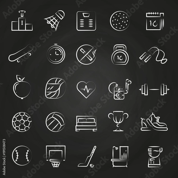 Obraz Healthy lifestyle line icons on chalkboard