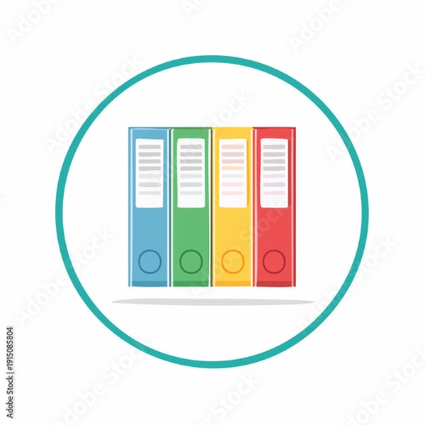 Obraz Colorful office ring binders, arranged vertically, within a circle, flat vector illustration.