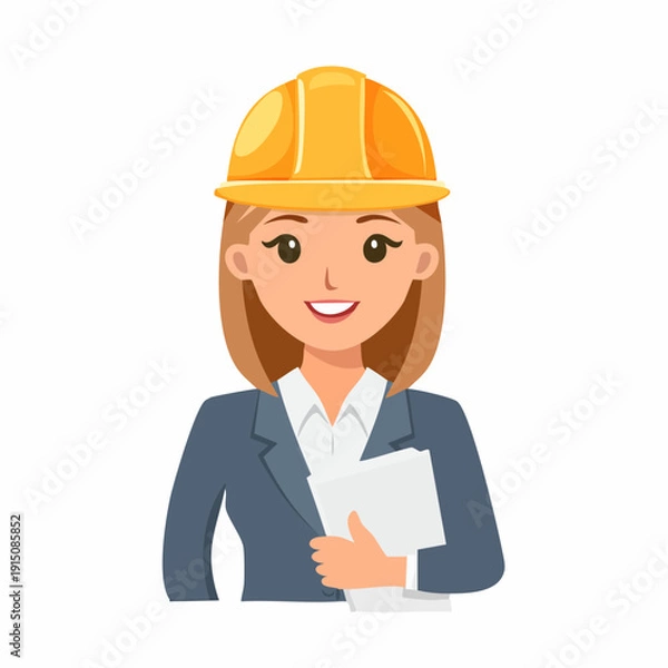 Obraz Smiling female engineer in hard hat holding documents