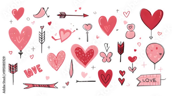 Obraz Romantic hand-drawn elements collection isolated on transparent background