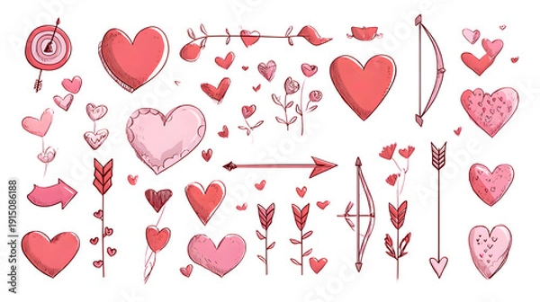 Obraz Valentine's Day Sketch Elements isolated on transparent background