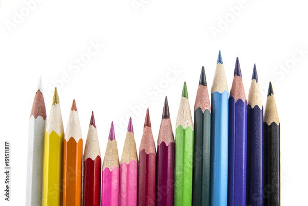Fototapeta Sharpened colored pencils on the white background