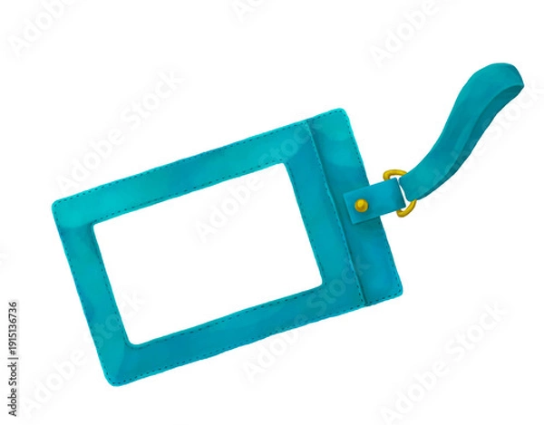 Obraz ストラップ付き水色のパスケースの水彩画