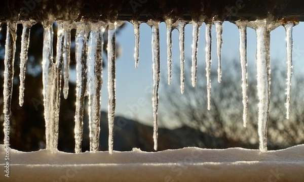 Obraz つららが垂れる冬の朝　冬景色