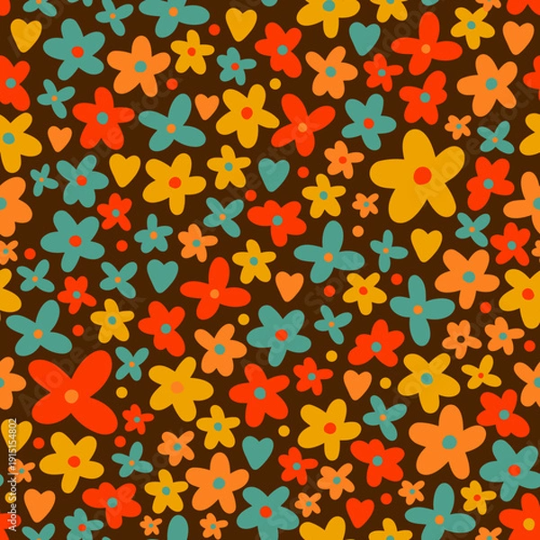 Obraz Flower Power - 70s Retro Seamless Pattern Design