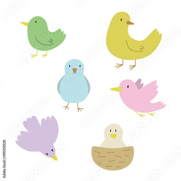 Obraz いろんなポーズのカラフルな小鳥たちのイラストセット