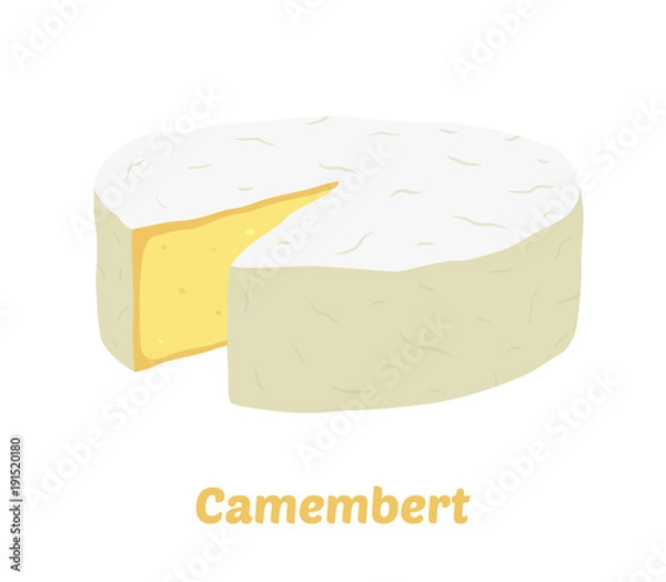 Obraz Vector camembert cheese block. Slice, chunk. Cartoon flat style.