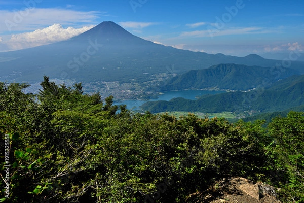 Obraz 御坂山地の黒岳展望台より　夏の富士山と河口湖を望む
