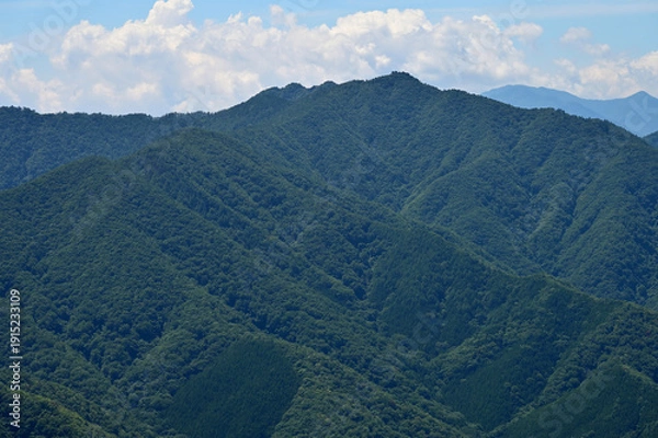 Obraz 御坂山地の釈迦ヶ岳山頂より鬼ヶ岳、節頭ヶ岳を望む
