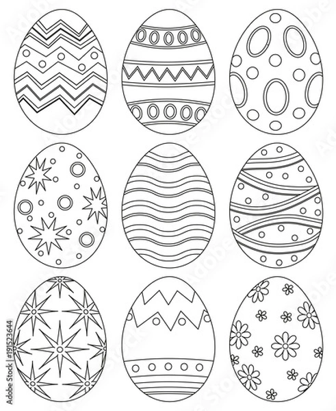 Obraz Black and white easter egg collection set poster.