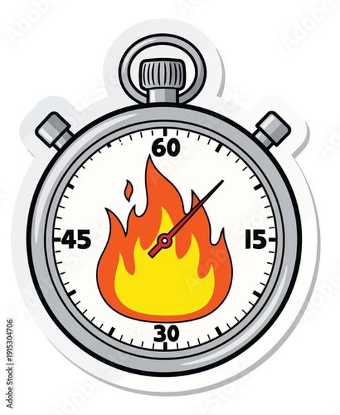 Obraz Burning Time - Stopwatch with Flames Illustration