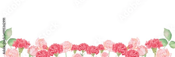 Obraz カーネーションとバラの水彩ボタニカルフレーム