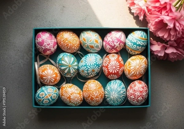 Obraz Vibrant easter eggs in a box