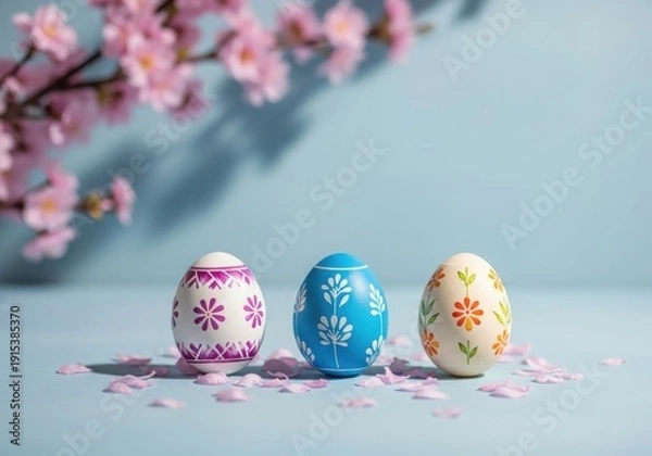 Obraz Easter eggs and cherry blossoms