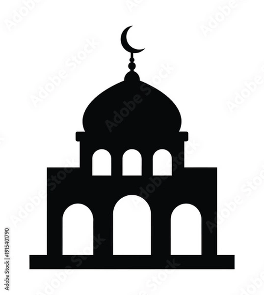 Obraz Simple mosque silhouette with crescent symbol