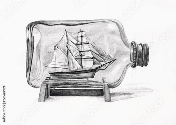 Fototapeta Рисунок карандашом "Корабль в бутылке"