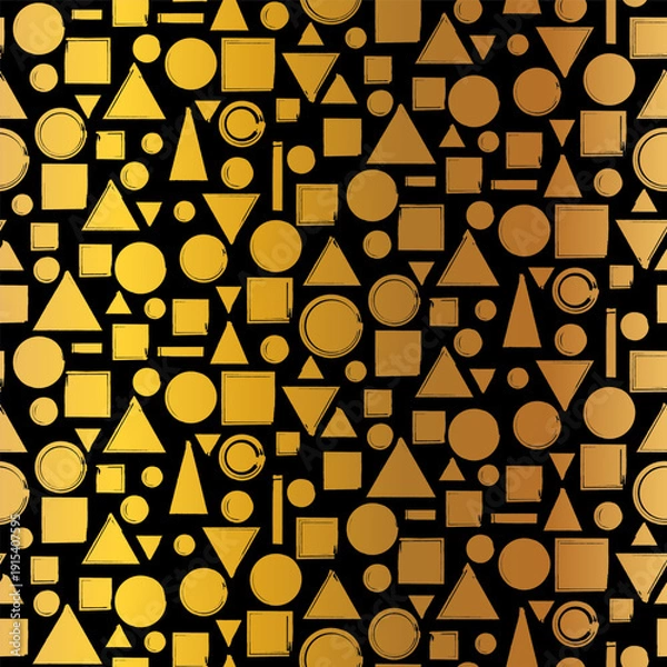 Obraz Gold seamless grunge pattern featuring abstract shapes, doodles, scribbles, geometric elements