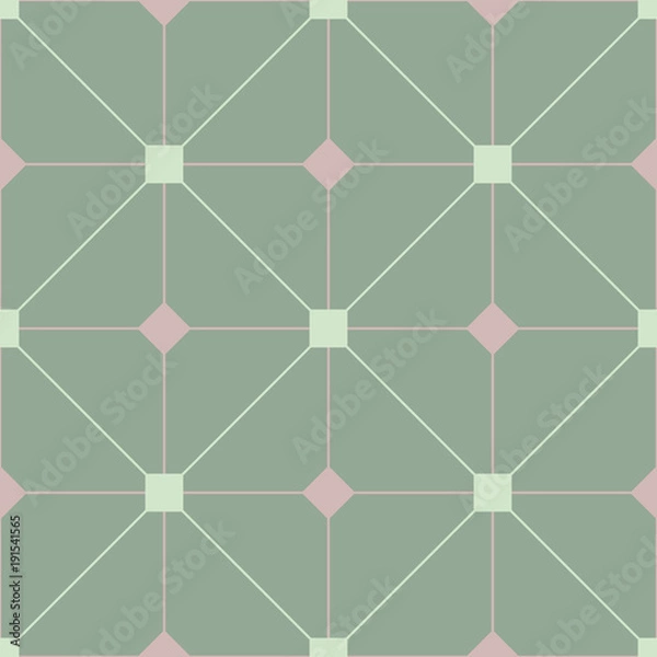 Obraz Geometric seamless pattern. Olive green background with pale pink elements