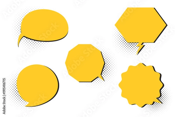 Obraz Yellow Comic Speech Bubbles Pop Art Halftone Set