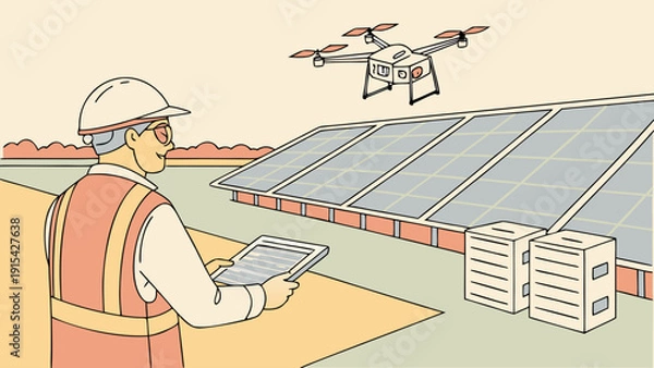 Obraz worker with solar panels