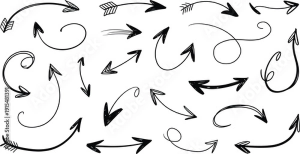 Obraz Hand-drawn arrows and swirls vector set Vector