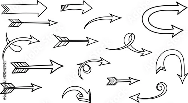Obraz Hand-drawn arrow and curve collection for ui elements Vector