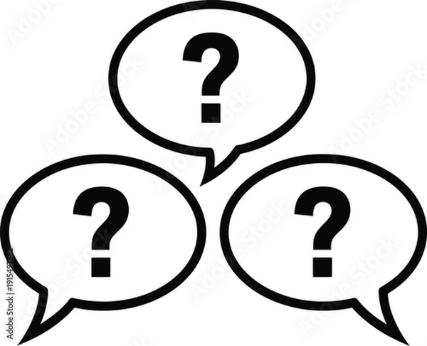 Obraz Three speech bubbles with question marks on a white background