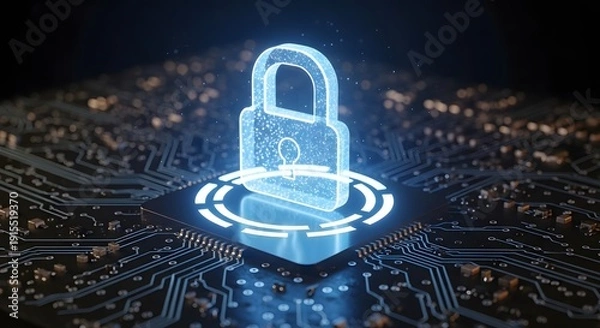 Fototapeta Secure Digital Lock Interface on Circuit Board with Futuristic Technology Theme