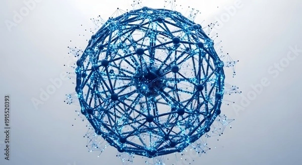 Fototapeta Blue Spherical Network Structure Representing Global Digital Connectivity