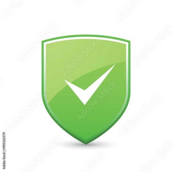 Obraz Green shield check mark icon. Vector illustration