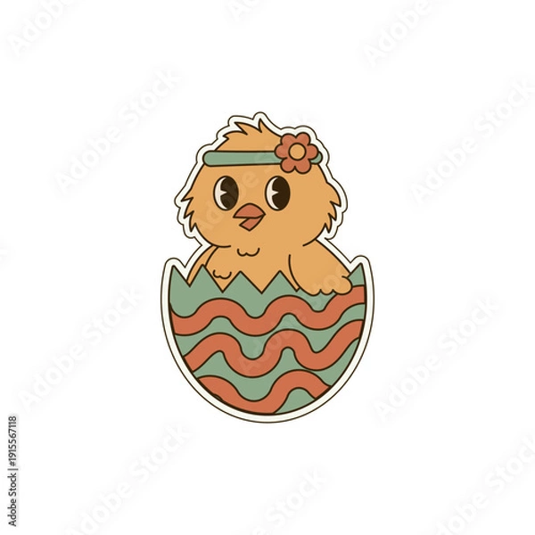Obraz Cute Retro Easter Chick Hatching from Decorative Shell