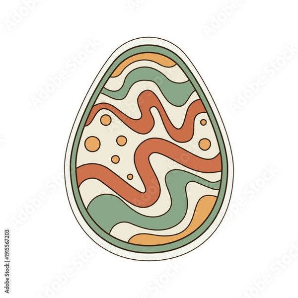 Obraz Groovy Retro Easter Egg with Abstract Wavy Patterns